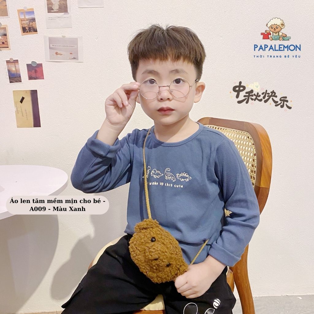 Áo dài tay bé trai A009, áo thu đông bé trai với chất liệu len tăm mềm mịn in hình khủng long, áo bé mặc cực yêu,PALEMON