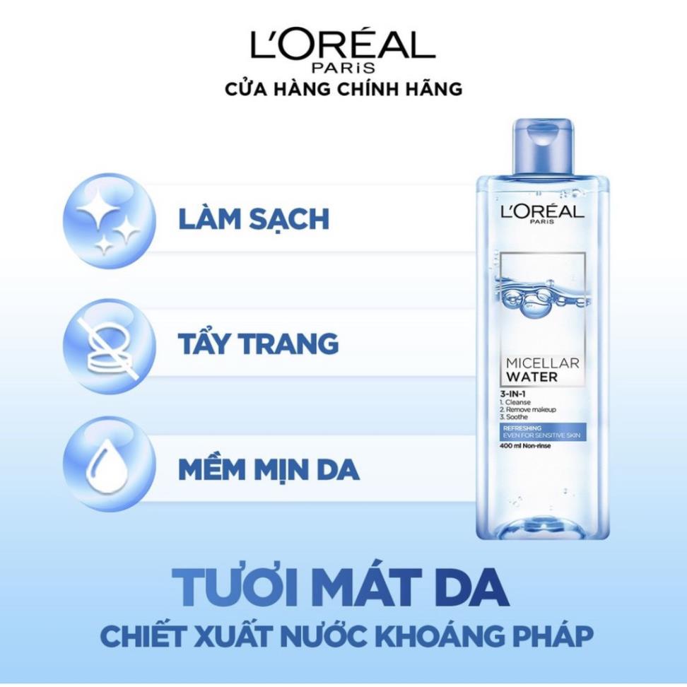 [  TẶNG BÔNG TẨY TRANG 40 MIẾNG ] Bộ 2 nước tẩy trang đa năng 3-in-1 tươi mát L'Oreal Paris (xanh dương nhạt) | BigBuy360 - bigbuy360.vn