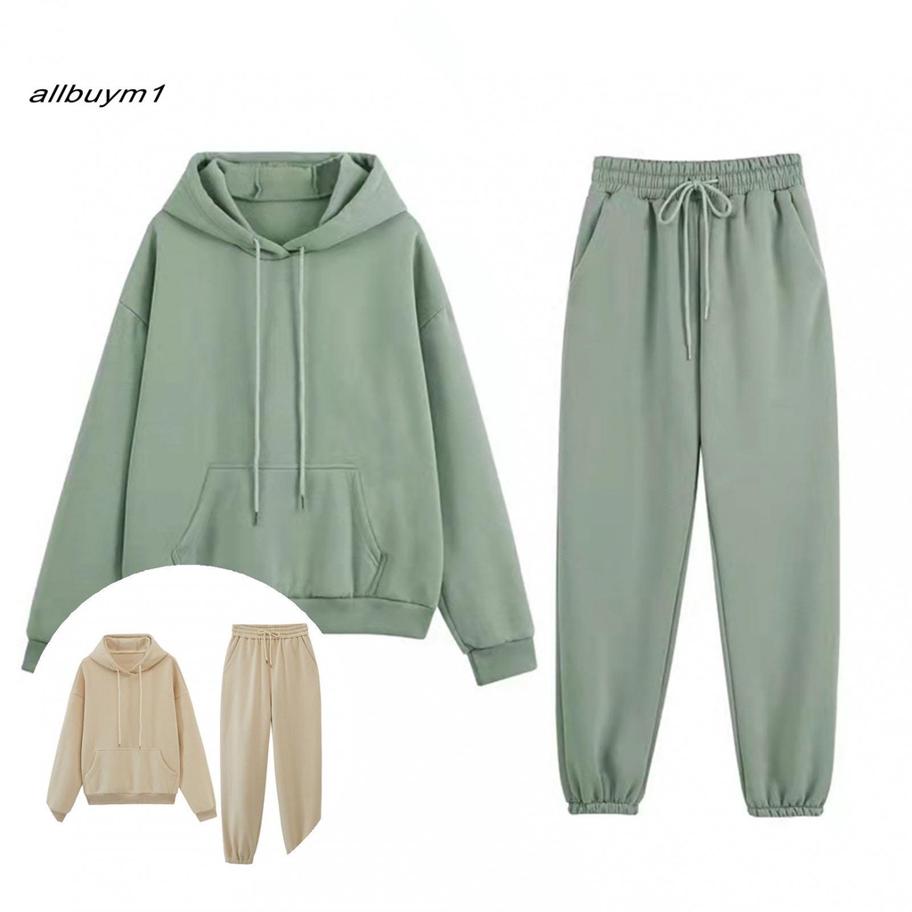 Bộ đồ gồm áo Hoodie dày kèm quần dài phong cách thể thao hợp thời trang cho nữ