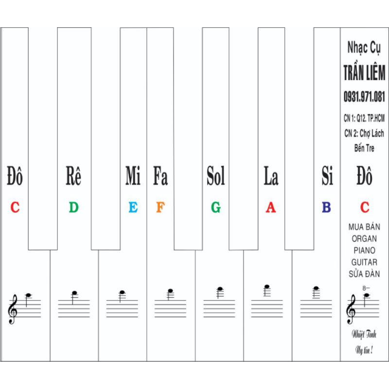 Decan Dán phím đàn Organ Chống xước phím có sẵn tên nốt nhạc