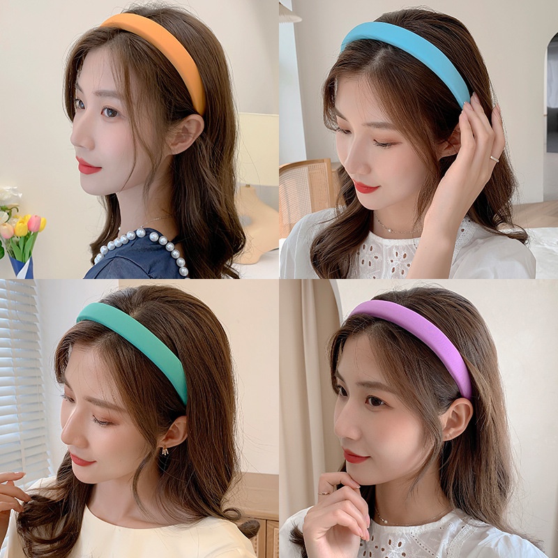 Băng Đô Cài Tóc Xốp Bản Rộng Màu Sắc Ngọt Ngào Phong Cách Hàn Quốc Cho Nữ