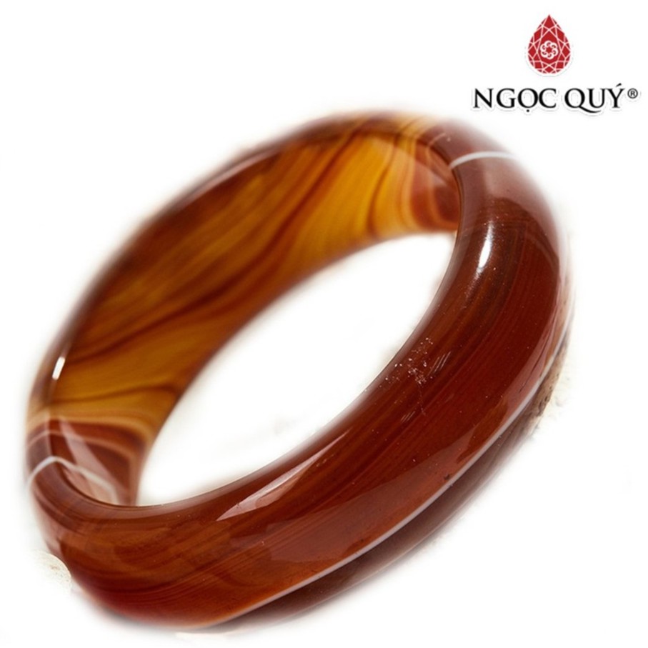 Vòng tay mã não vàng nâu bản hẹ dày 20mm - Ngọc Quý