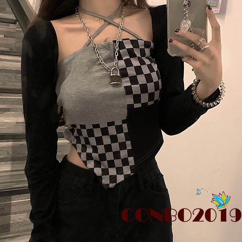 Áo croptop hai dây phối sọc caro thời trang quyến rũ cho nữ | BigBuy360 - bigbuy360.vn