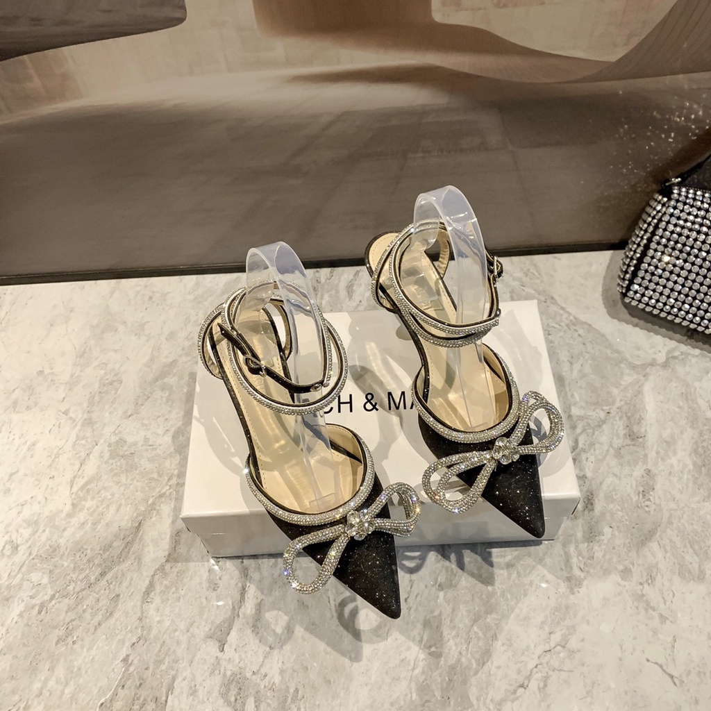 Giày cao gót 8cm mũi nhọn đính đá thời trang quyến rũ cho nữ