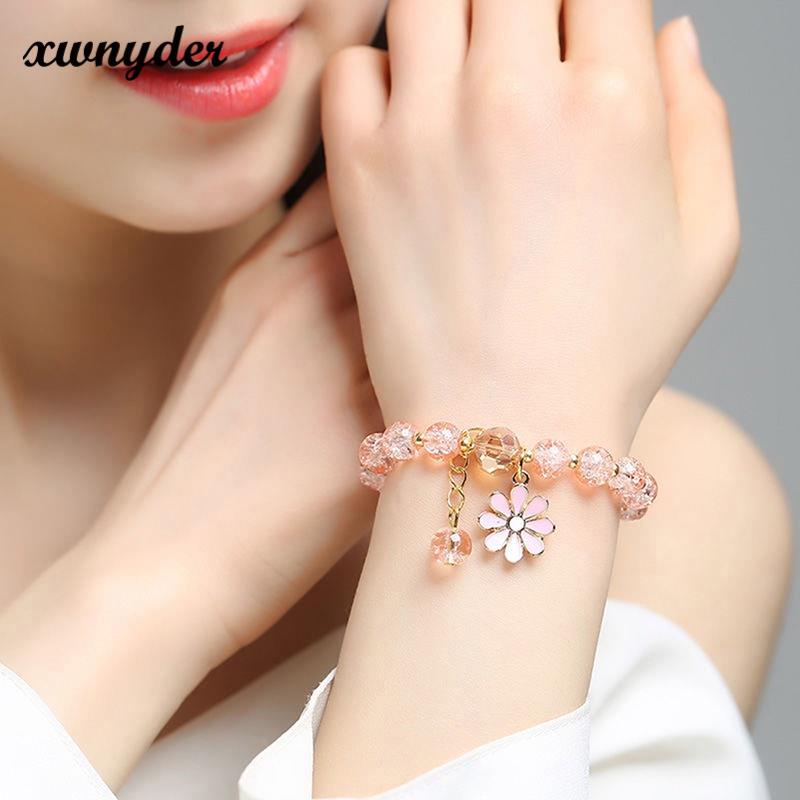 Vòng Tay Chuỗi Hạt Pha Lê Họa Tiết Hoa Cúc Thời Trang Cho Nữ