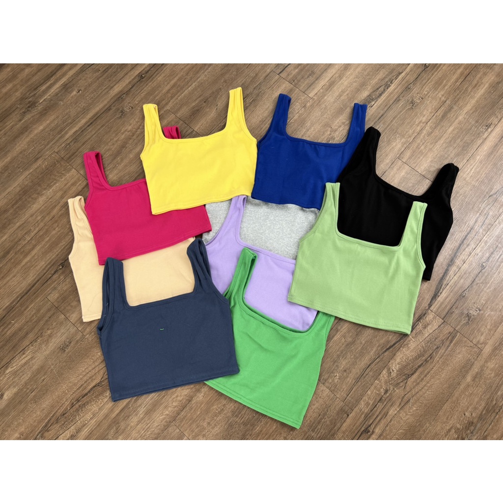 Áo crop nữ kiểu cổ U hay dây bản to chất thun gân - áo crop thun gân.