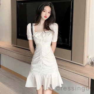 Đầm tay ngắn thiết kế kiểu đuôi cá xinh xắn trẻ trung cho nữ