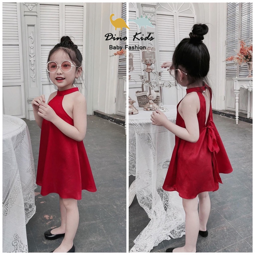 Váy bé gái, váy lụa cổ yếm sát nách cho bé