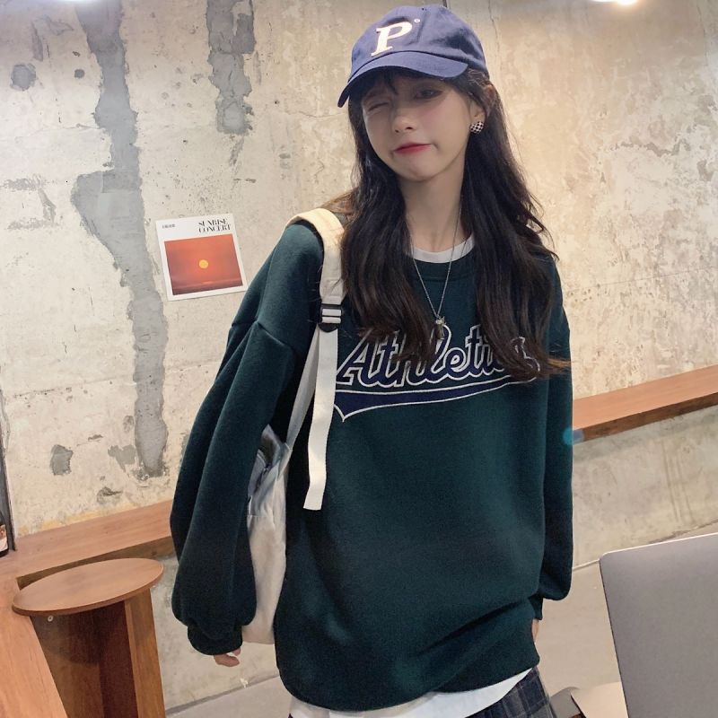 Áo Nỉ Tay Dài Cổ Tròn In Chữ Phong Cách Hàn Quốc 17A7111