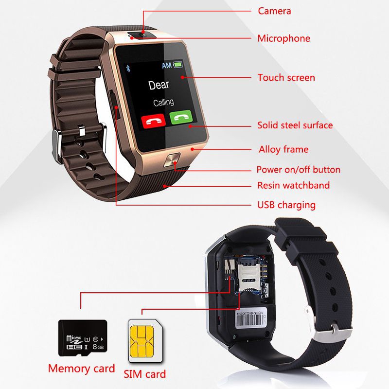 Smart Watch DZ09 Smart Clock Support TF SIM Camera Men Women Sport Bluetooth Camera Wristwatch For Android