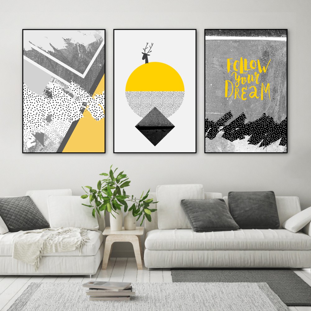 Tranh treo tường canvas Follow Your Dream decor trang trí phòng khách, phòng ngủ &amp; cầu thang có khung cao cấp bộ 3 bức