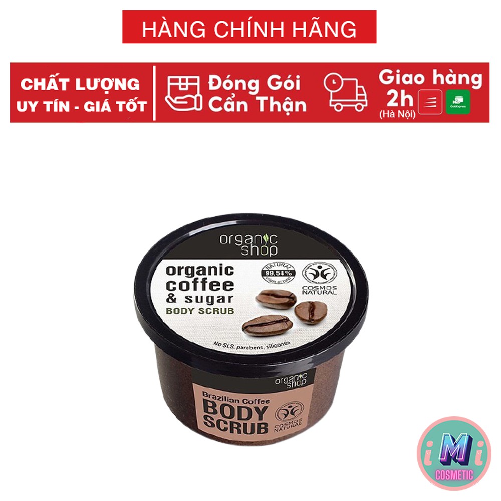 Tẩy da chết toàn thân, Tẩy tế bào chết body Organic Shop dưỡng da trắng sáng của Nga (250ml)