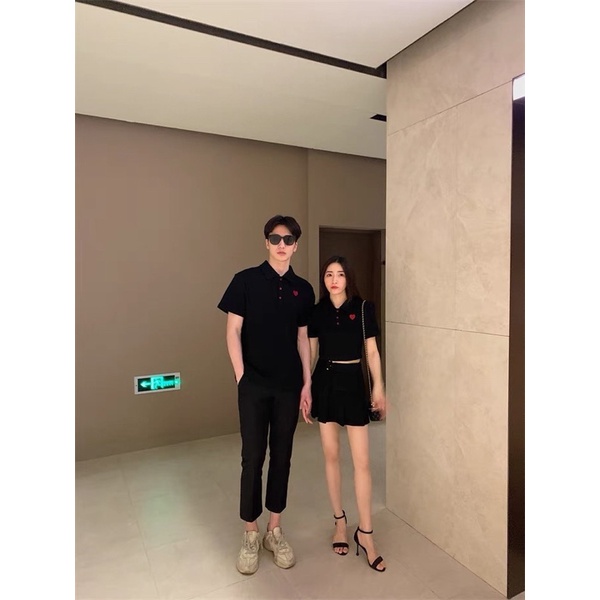 Set đồ đôi nam nữ áo polo nam - chân váy kèm áo nữ thuê hình trái tim thời trang KATE COUPLE