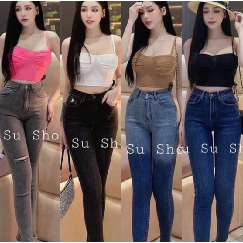 Áo 2 dây mảnh có mút ngực nhún body (có mút ngực) form croptop FreeSize Feedback - Bảo An Shop