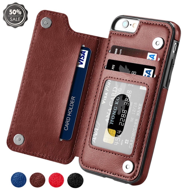 Bao da điện thoại nam châm kiêm ví đựng thẻ đa thẻ chống sốc cho iPhone X