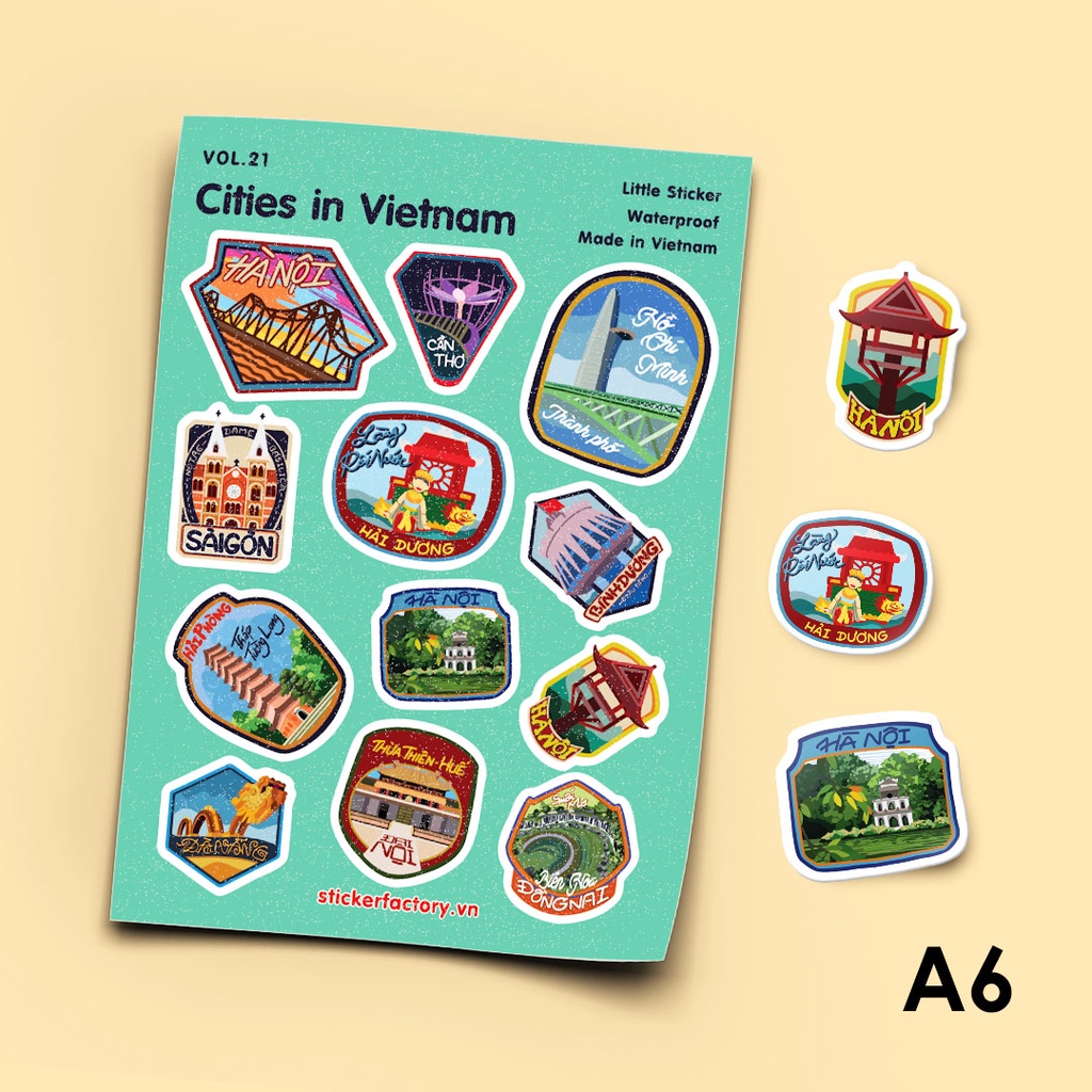 Vol.21 Cities in Vietnam - Little sticker sheet A6 cán màn kim tuyến cao cấp - Sticker Factory