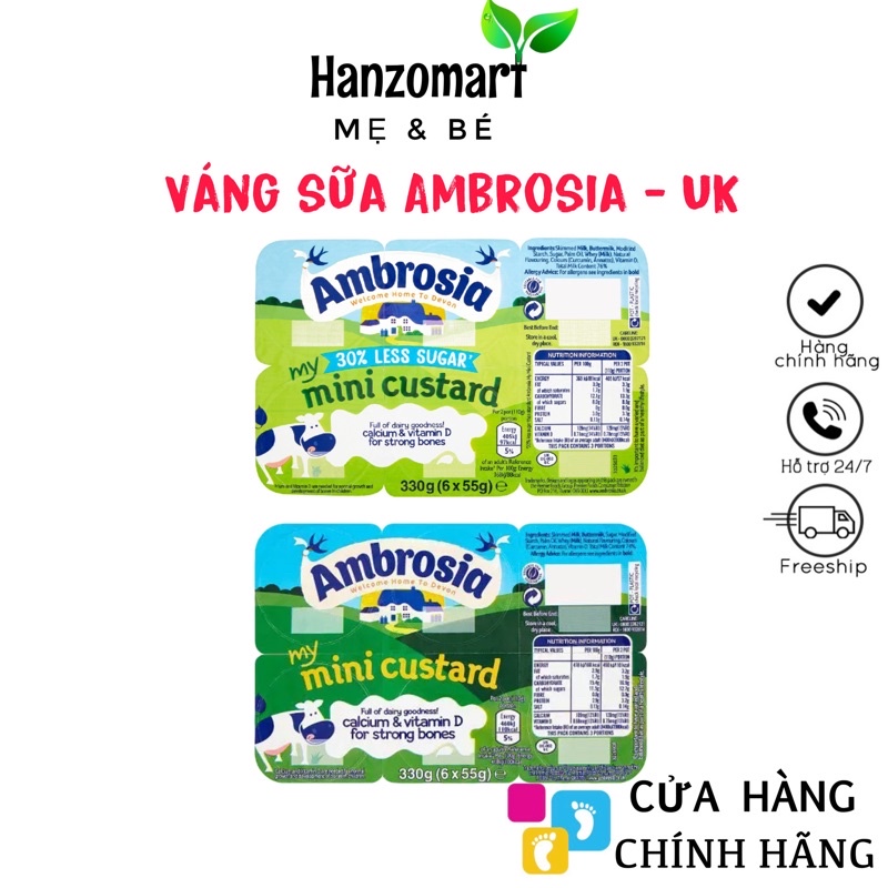 [6m+] VÁNG SỮA NGUỘI AMBROSIA UK BÉ ĂN DẶM (6x55g)