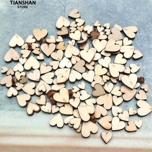 Set 100 mảnh gỗ hình trái tim 4 kích cỡ dùng trang trí DIY