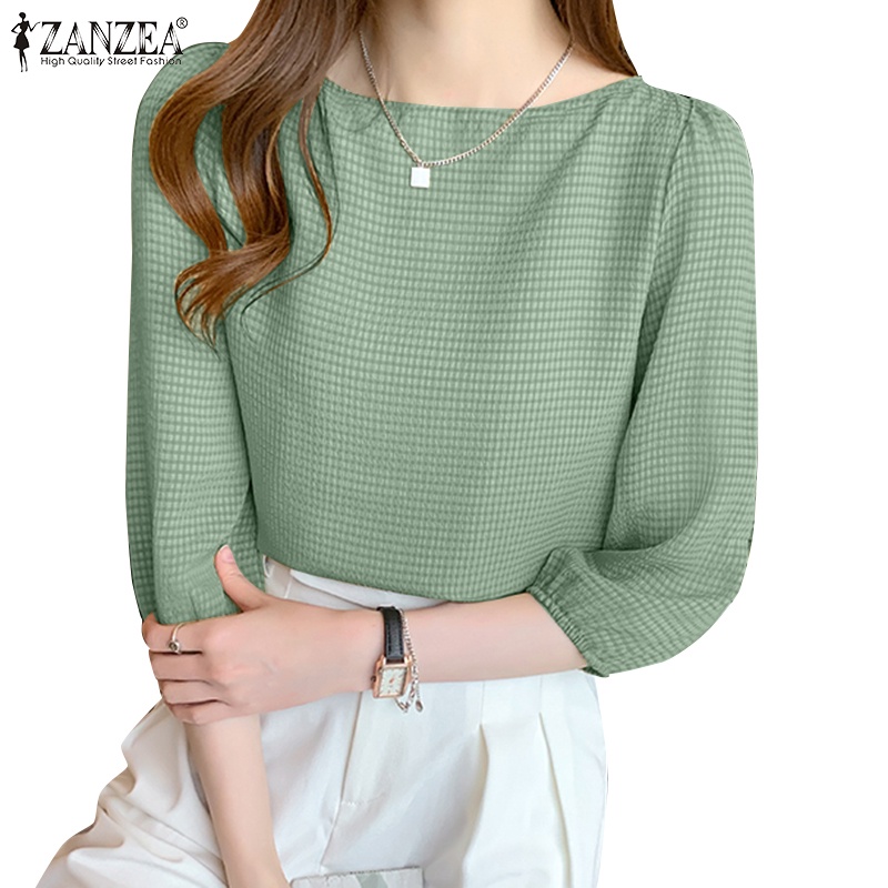 Zanzea Áo Nữ Tay 3 / 4 Họa Tiết Caro Thời Trang