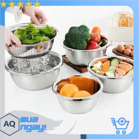 Bộ 5 Thau Rổ Inox Rửa Rau Củ Quả - Thau, Chậu Rửa Rau - Thau Trộn Salad Dày Dặn Siêu Tiện Dụng Cho Nhà Bếp | BigBuy360 - bigbuy360.vn