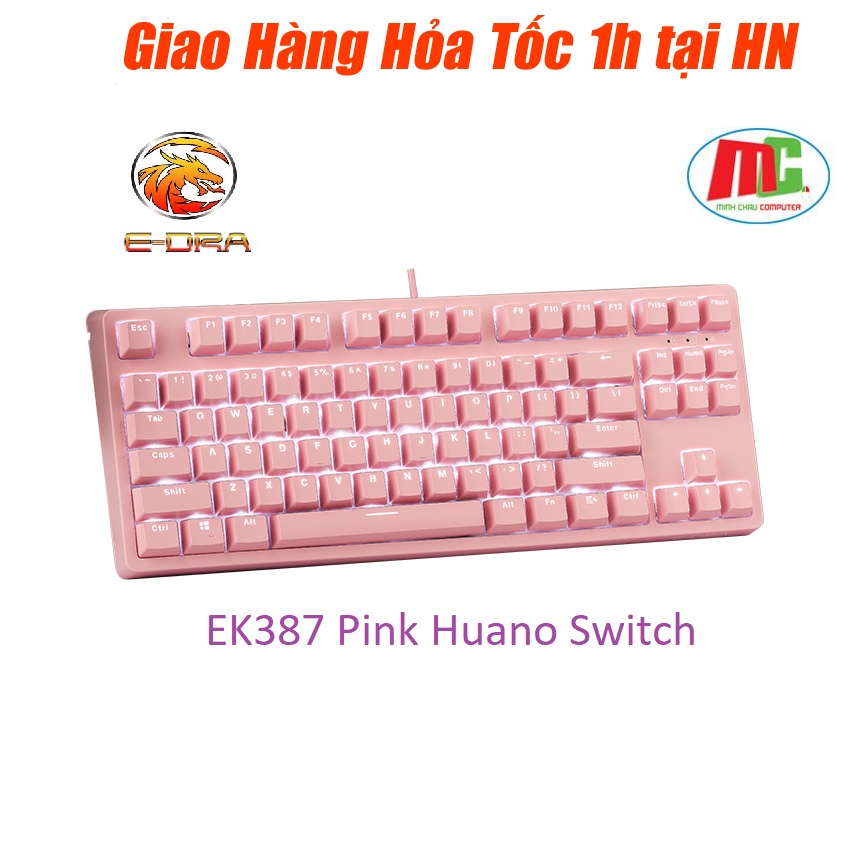 Bàn Phím Cơ E-DRA EK387 Pink Huano Switch - EK387 Màu hồng cực kute - Hàng chính hãng BH 2 năm