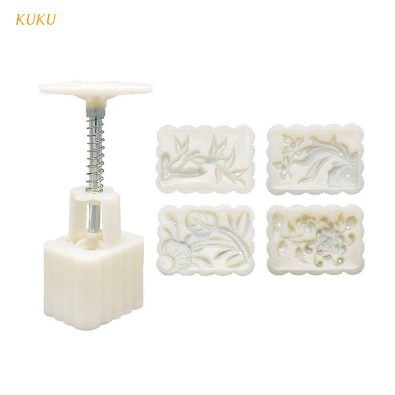 Bộ khuôn làm bánh trung thu kèm ô khung in họa tiết hoa đậu biếc hình vuông thời trang