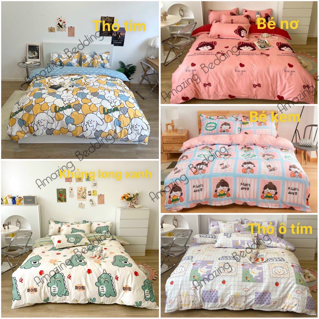 Sét chăn ga gối 4 món cotton poly nhập khẩu Hàn Quốc Các MẪU HOẠT HÌNH