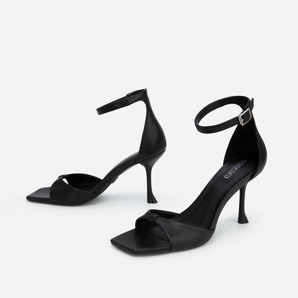 Vascara Giày Ankle Strap Quai Nơ Spool Heels - SDN 0699 - Màu Đen