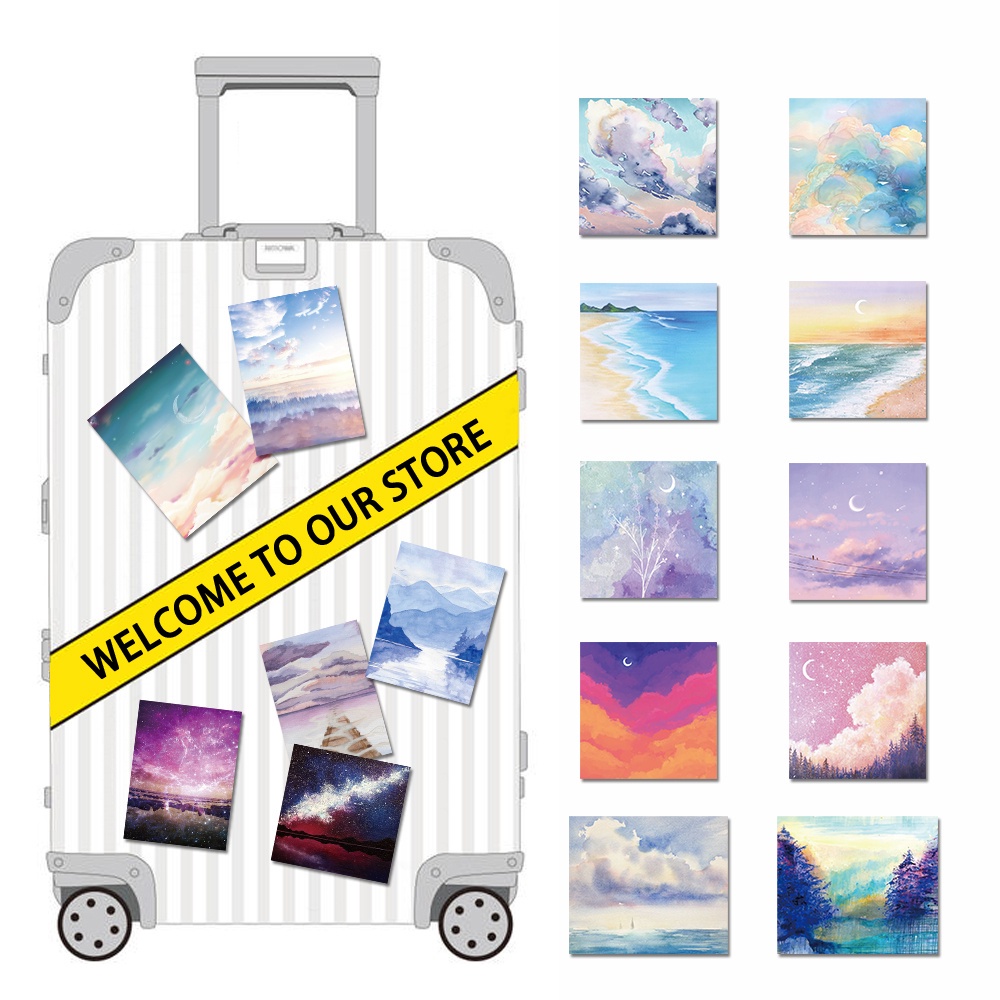 Bộ 50 miếng sticker dán trang trí laptop chống thấm nước hình phong cảnh đẹp mắt