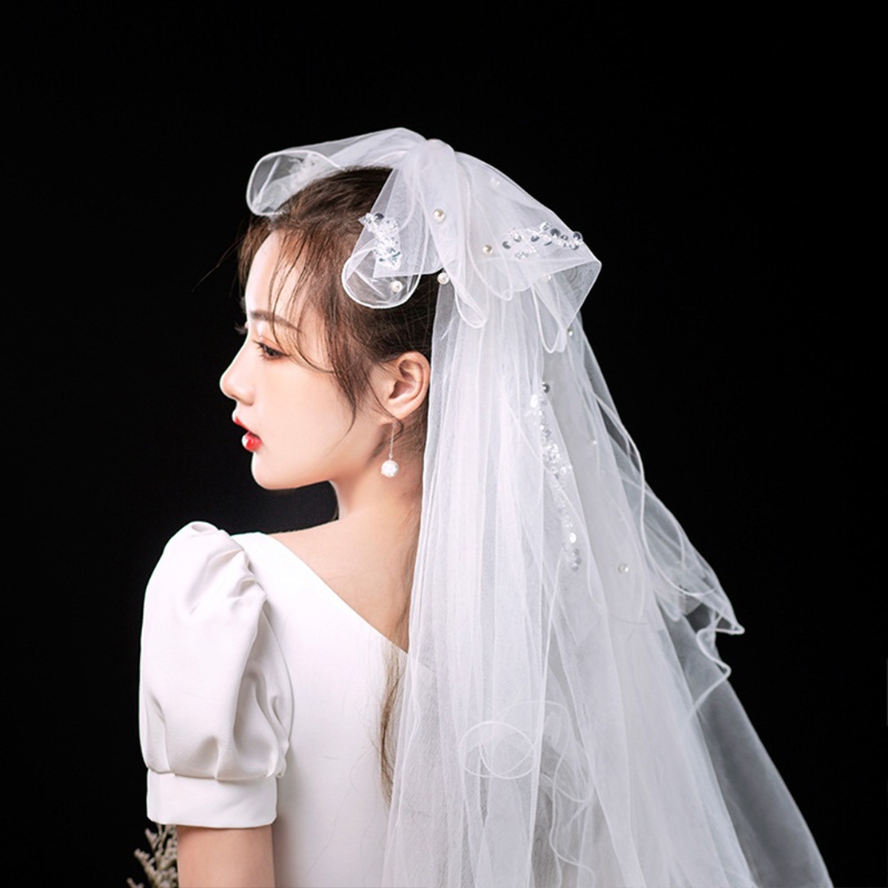 Mạng Che Mặt Ngắn Bằng Vải Tuyn Màu Trắng Nhiều Tầng Kèm Lược Trang Trí Đám Cưới