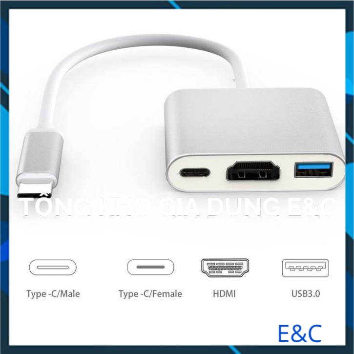 Cáp chuyển đổi từ typec sang HDMI + USB 3.0 kết nối tivi máy chiếu macbook, điện thoại cáp typec to HDMI
