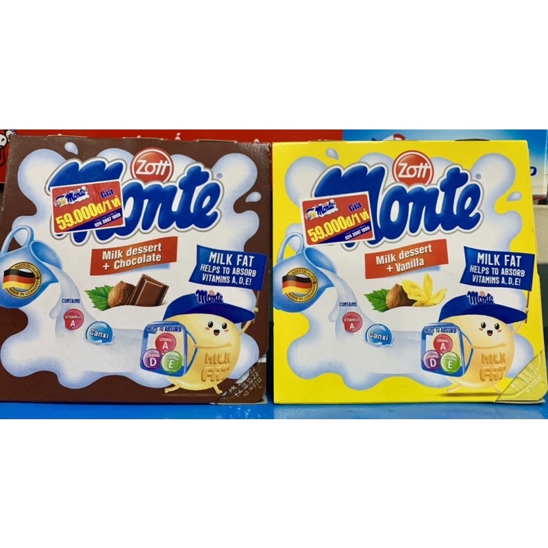 Váng sữa Monte Đức Chính hãng lốc 4 hũ 55g vị Vani - Sô cô la