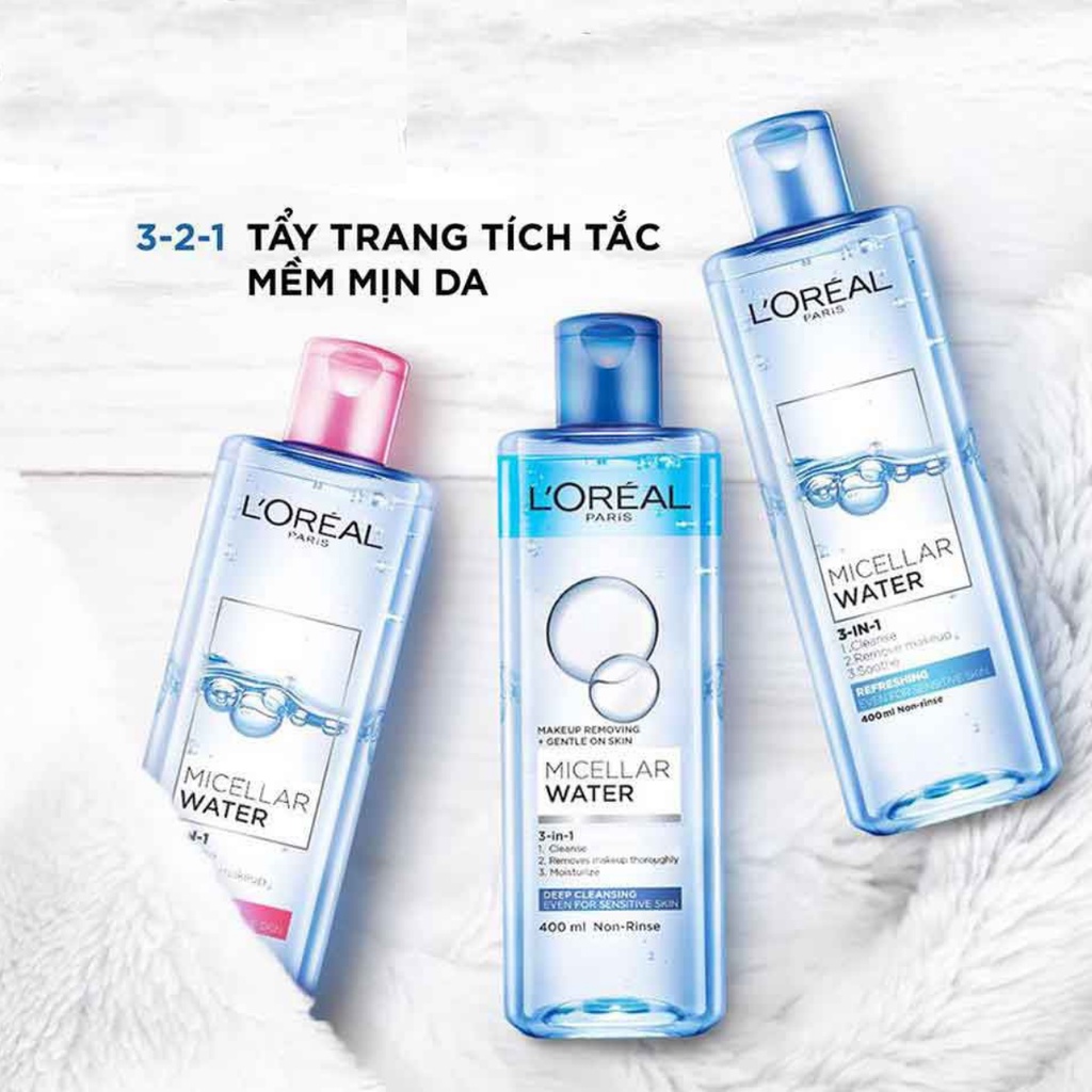 Nước tẩy trang Loreal, nước tẩy trang L'Oreal Paris 3-in-1 Micellar Water 400ml | BigBuy360 - bigbuy360.vn