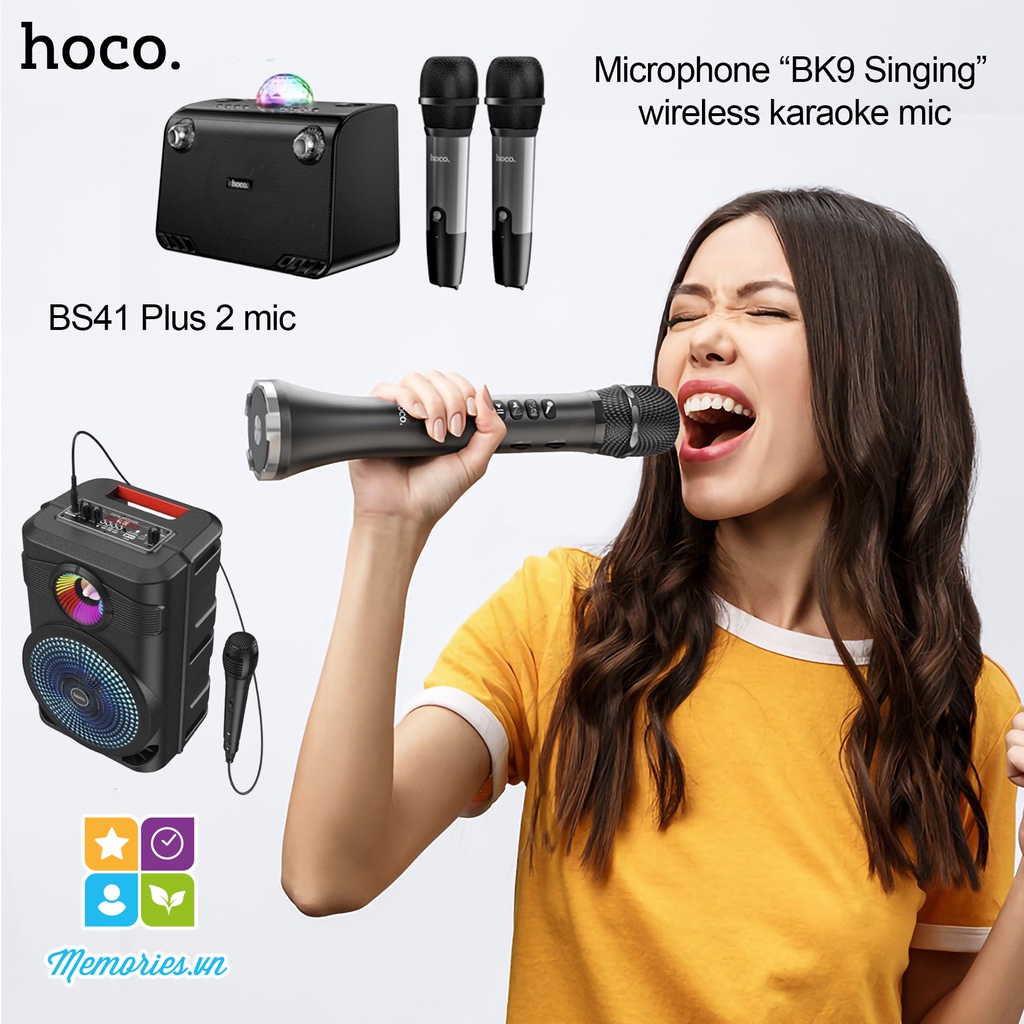 Microphone Karaoke Hoco BK9 / BS41 Plus / BS46 / SD 306 mắt cú + Tặng kèm 2 mic, loa bluetooth chính hãng, quà Tết, Noel