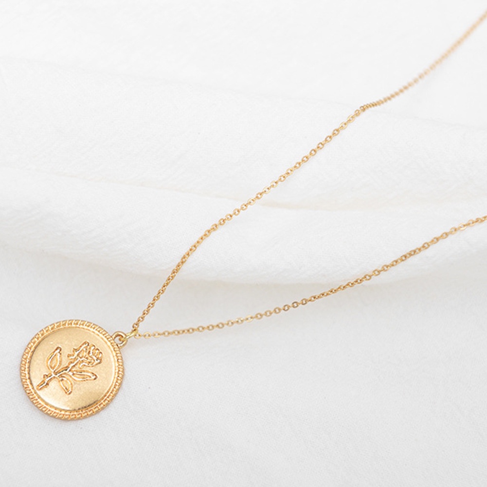 Dây chuyền mặt tròn khắc hình hoa hồng thời trang cổ điển