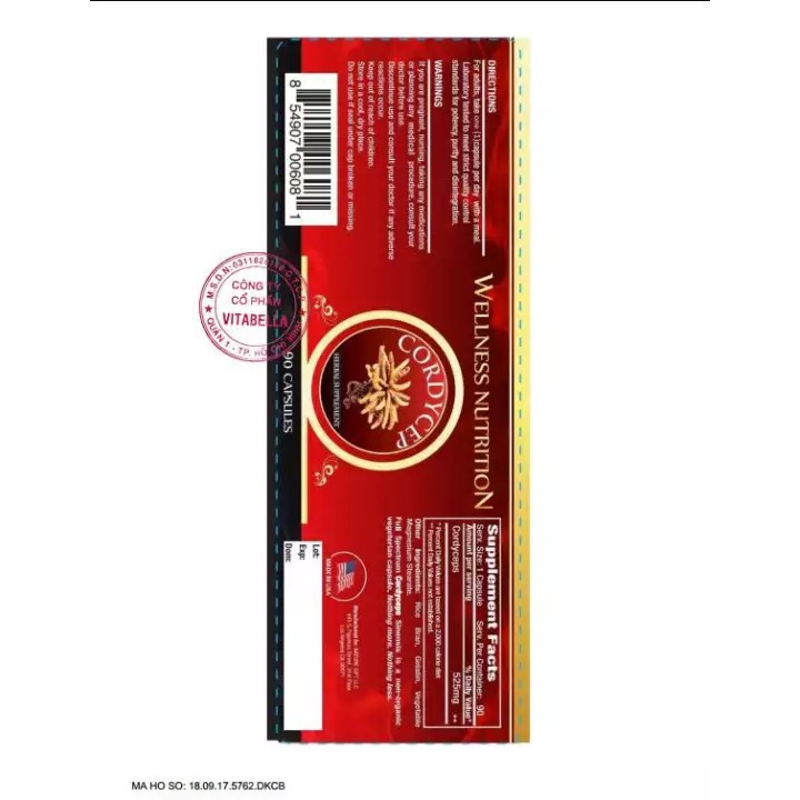 Đông trùng hạ thảo Wellness Nutrition 30 VIÊN