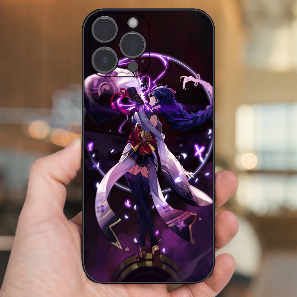 Ốp lưng iPhone 13 Pro Max dẻo đen cạnh vuông in hình Raiden Shogun Genshin Impact