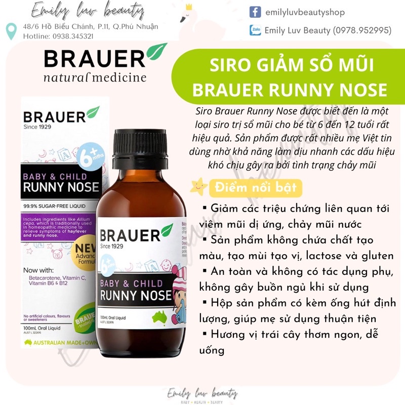 Siro Brauer Baby & Child Runny Nose giảm sổ mũi 100ml cho bé 6M+
