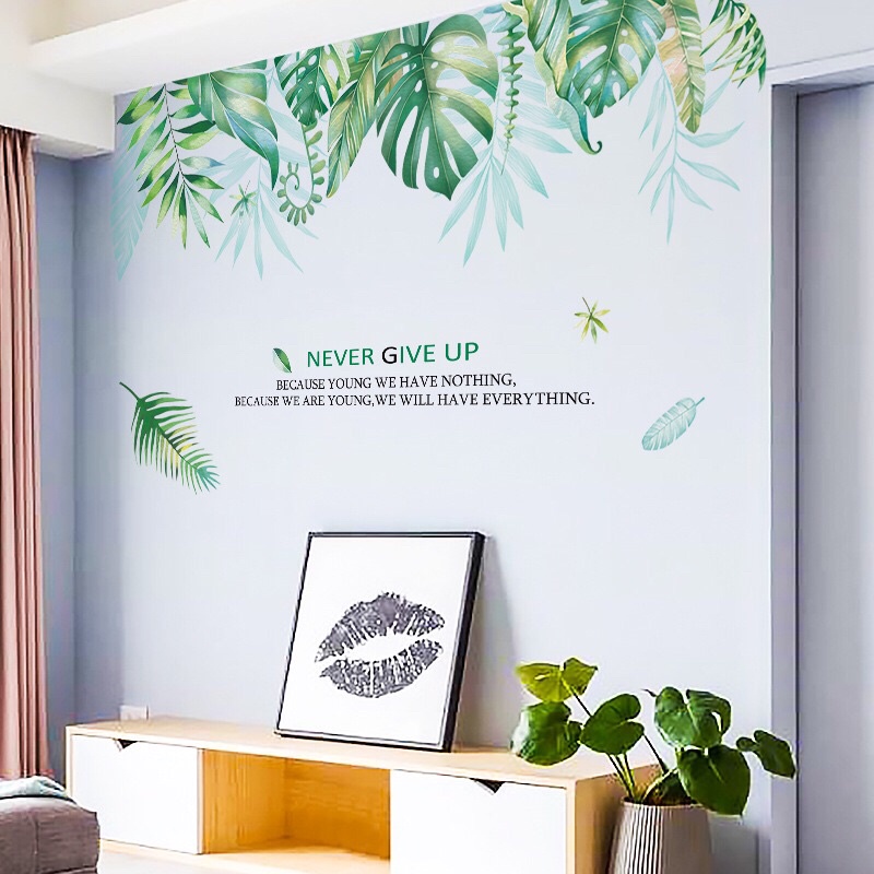 Tranh dán tường, Decal dán tường tán lá xanh cỡ to.