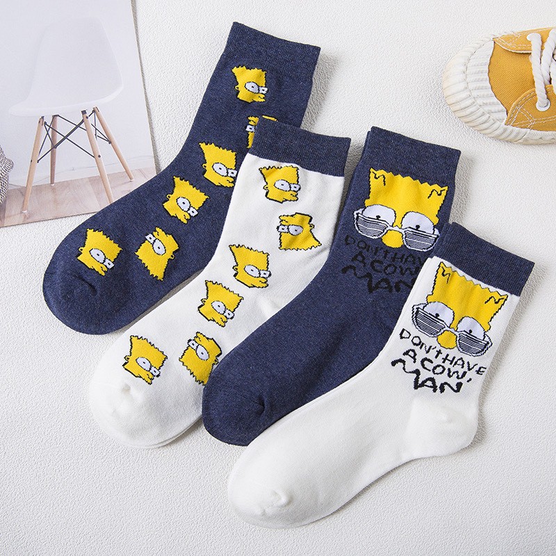 Set 04 đôi tất unisex cổ cao hoạt hình Simpson phong cách TN90