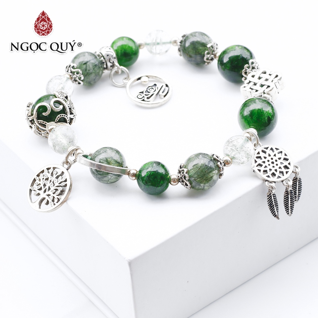Vòng đá TA tóc xanh phối diopside charm bạc - Ngọc Quý