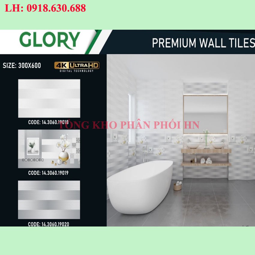 Gạch ốp men bóng đẹp 30x60 cho phòng khách, nhà tắm, vệ sinh prime cao cấp