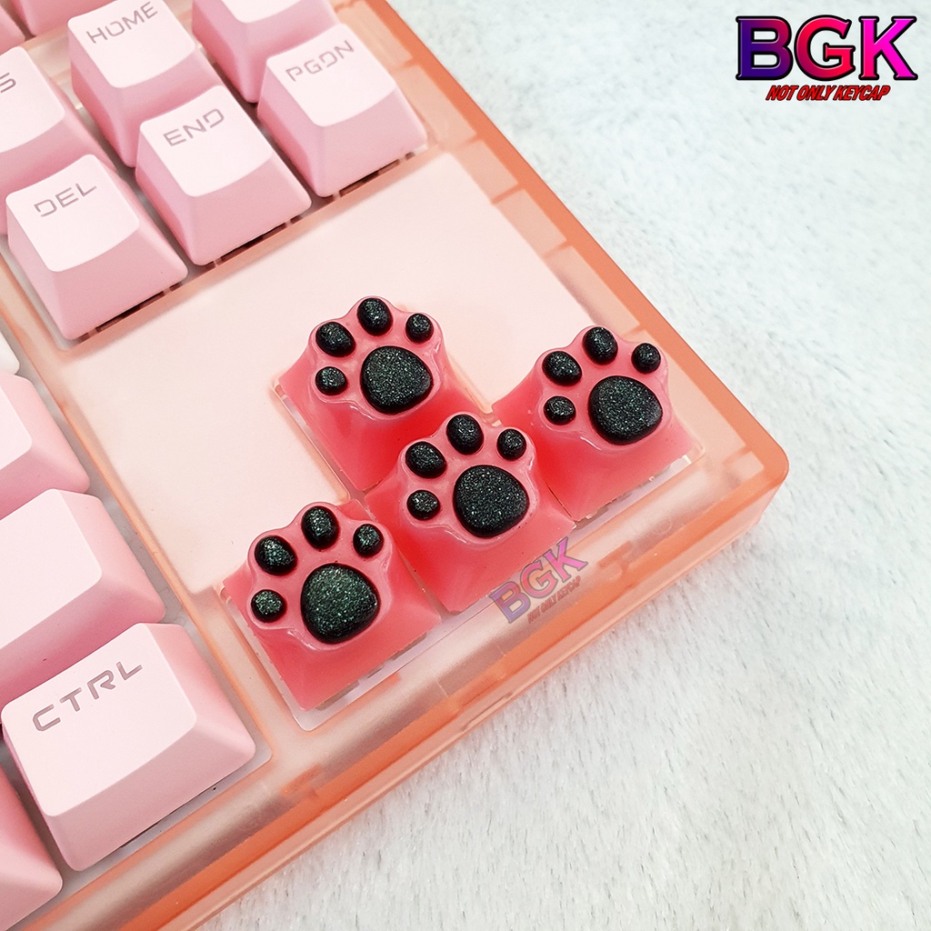 Keycap Lẻ Artisan Dấu Chân Mèo dễ thương màu Đen Hồng ( cast resin nhiều lớp, Keycap bàn phím cơ,keycap resin độc lạ )