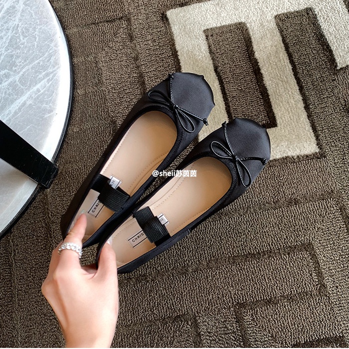 Giày Búp Bê Vải Satin Đính Nơ Xinh Xắn Cho Nữ