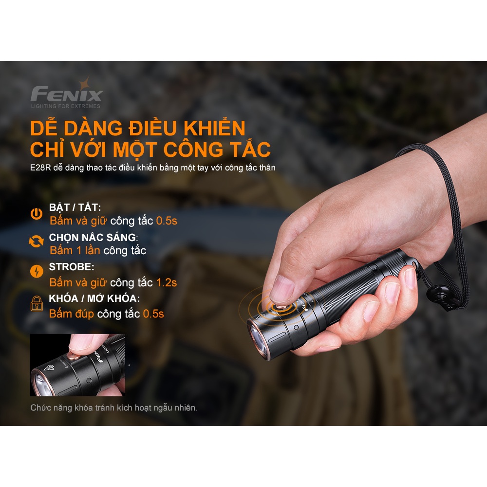 Đèn pin FENIX E28R độ sáng 1500 lumen chiếu xa 200m sạc USB C pin sạc 18650 3400mAh kèm theo