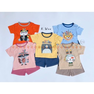 [SALE] Bộ Cộc Tay Cho Bé Trai, Bé Gái K.WOO Vải Thun Lạnh Họa Tiết Thổ Dân Xuất Hàn, Đồ Bộ Cho Bé Minky Mom MKM2112