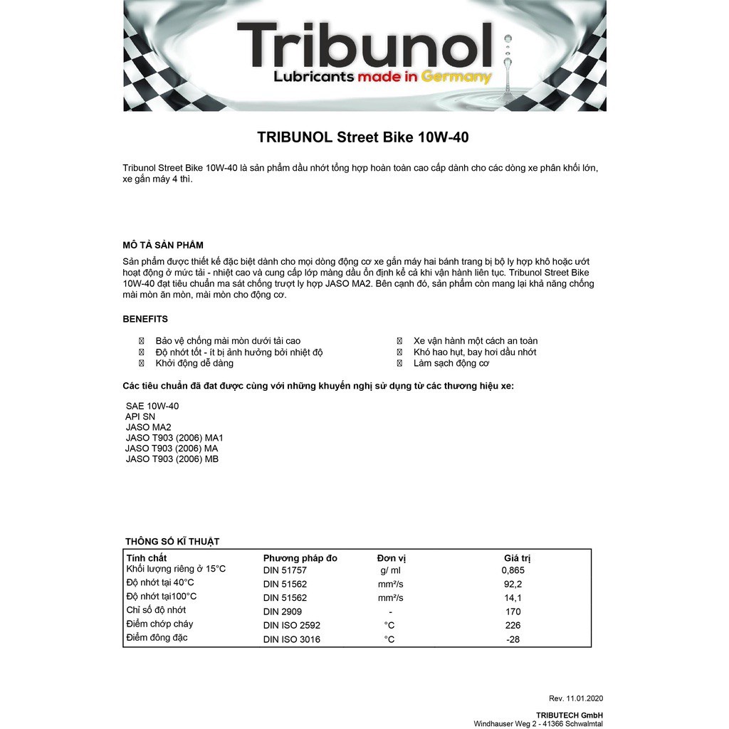 Dầu Nhớt Tổng Hợp Xe Số, Xe Côn Tay Tribunol Street Bike 10w40 - Nhập Khẩu Express Center