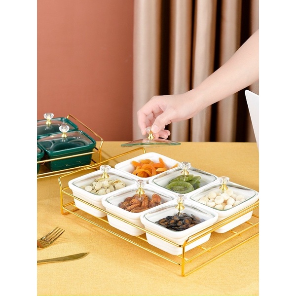 HÀNG CÓ SĂN HÀNG CÓ SẴN Khay mứt tết, khay đựng hoa quả khô,bánh kẹo,khay mứt sứ khung inox GỐM SỨ CAO CẤP