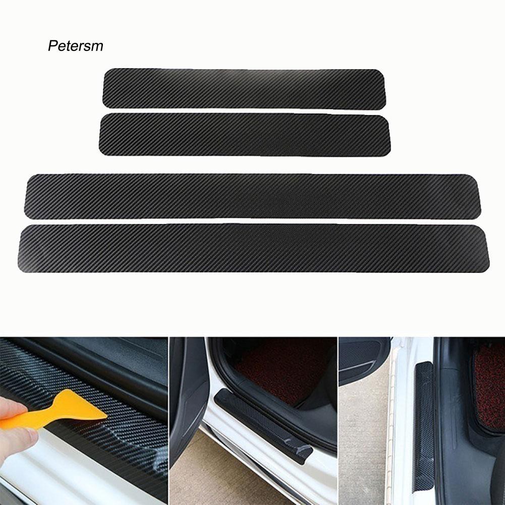 Set 4 miếng dán cửa xe hơi chất liệu sợi carbon 4D bảo vệ chống trầy xước