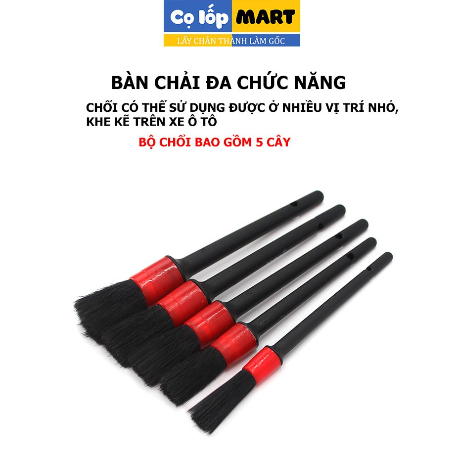 [Mã LIFEXANH03 giảm 10% đơn 500K] Bộ chổi cọ 5 chi tiết vệ sinh nội ngoại thất xe hơi ô tô chuyên nghiệp